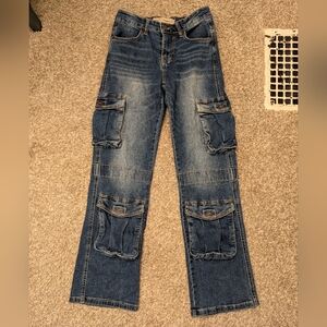 Love Trends Blue Cargo Jeans Pockets Women's Size 3